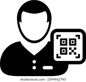 Digitaler ID-Icon Avatar mit qr-Code für biometrische Identität in Vektor männlichen Benutzerprofil Symbol für in einer glypischen Piktogrammgrafik