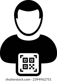 Digital id icon avatar with qr code for biometric identity in vector male user person profile symbol for in a glyph pictogram illustration