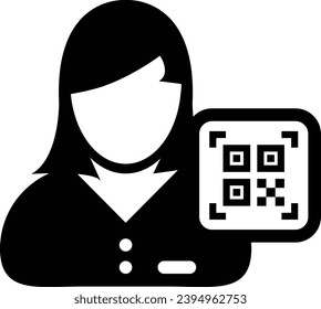 Digital id icon avatar with qr code for biometric identity in vector male user person profile symbol for in a glyph pictogram illustration