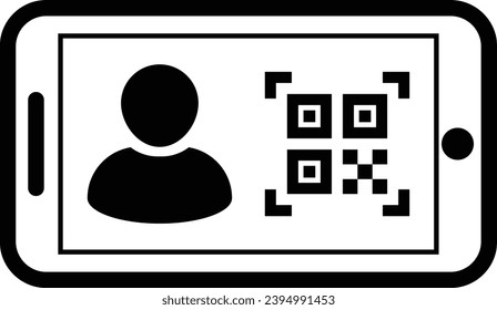 Digital id icon avatar with qr code for bio-metric identity in vector male user person profile symbol for in a glyph pictogram illustration