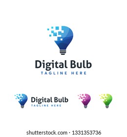 Digital idea bulb logo template