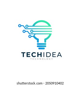 Diseño del logotipo de la idea digital. Bombilla combinada con Icono de tecnología Ilustración
