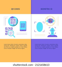 Digital identification concept banners template. Qr codes and biometric ID. Vector illustration.