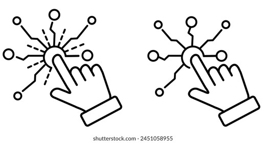 Vector de iconos de Identificación digital. Señal de pantalla virtual táctil a mano. Símbolo futurista de huella digital.