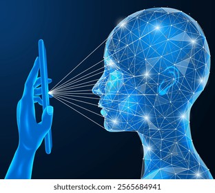 Digital identification. Unlock smartphone using the biometric face recognition system.