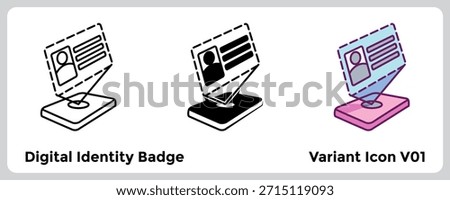 Digital Identity Badge verifies team members for secure collaboration. Line, Filled, Color style.