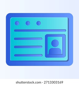 Digital identity card icon with gradient design on blue background.