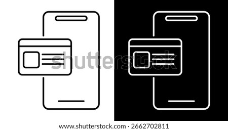 Digital identity card on a mobile phone display. Line art icon for electronic verification and personal data security.