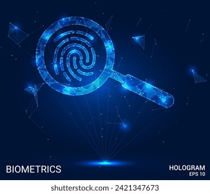 Digital Identity Check: Immerse yourself in the holographic realm of biometric scrutiny with this vector art. Fingerprint and magnifying glass unite, visualizing the future of identity verification.