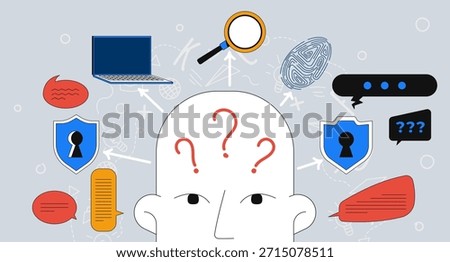 Digital identity and cybersecurity 2D mixed media illustration. Online data protection. Internet safety. Secure communication cartoon conceptual collage art. Vector flat concept on color background