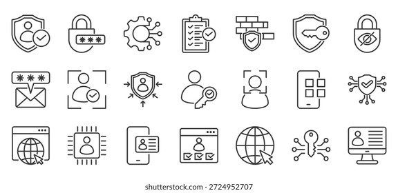 digitales identitätssymbolpaket sammlung identität, digital, sicherheit, zugang, technologie, identifikation, information, biometrie, authentifizierung, schutzsymbol