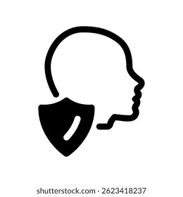 Digital Identity Security Symbol with Head Silhouette and Shield