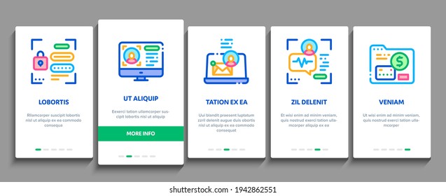 Digital Identity User Onboarding Mobile App Page Screen Vector. Electronic Signature And Face Scanning, Eye And Finger Print Identity For Access Illustrations