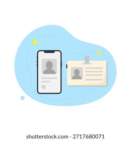 Sistema de verificación de identidad digital en el teléfono inteligente y tarjeta física Vector de diseño plano vacío estado ui gráfico moderno.