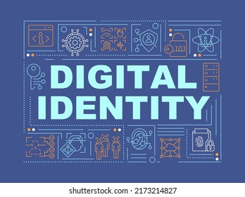Digital identity word concepts dark blue banner. Verification. Infographics with editable icons on color background. Isolated typography. Vector illustration with text. Arial-Black font used