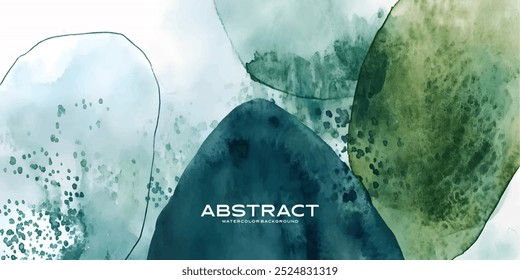 A digital illustration of an abstract watercolor background featuring green and blue hues in organic shapes.