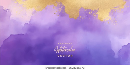 A digital illustration of an abstract watercolor background featuring shades of purple and gold, creating a soft, elegant, and luxurious aesthetic.