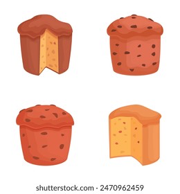 Ilustración digital de muffins surtidos y pasteles de libra en rodajas, perfecto para diseños de panadería