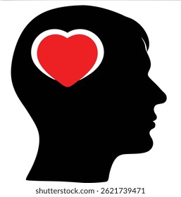 A digital illustration of a black silhouette of a man's head with a thought bubble  