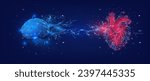 Digital Illustration of Brain and Heart Connectivity in Blue and Red with Electrical Impulses. Wireframe light connection structure. Vector illustration