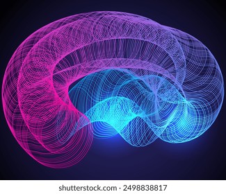 Digital illustration of a brain-like structure formed by a complex network of interwoven, semi-transparent lines. The lines are predominantly pink and blue, blending seamlessly into each other  - Powered by Shutterstock - Get 15% off with code: PIKWIZARD15