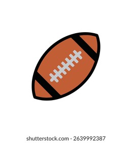 Digital illustration of a brown American football with distinctive black stripes, white laces, clean lines, and a dynamic tilt, showcasing a modern vector design.