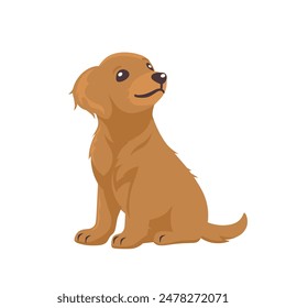 A digital illustration of a brown puppy golden retriever sitting with its ears perked up and looking upwards. The puppy has a light brown coat and a white background.