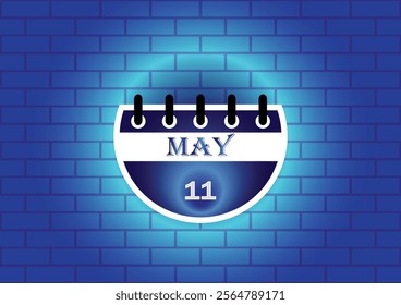 A digital illustration of a calendar page showing May 11th. The calendar is depicted against a background of blue bricks, creating a visually appealing contrast.