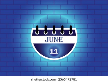 A digital illustration of a calendar page showing June 11th. The calendar is depicted against a background of blue bricks, creating a visually appealing contrast.