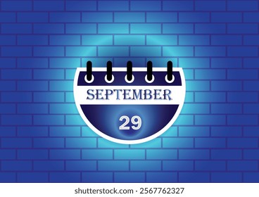 A digital illustration of a calendar page showing September 29th. The calendar is depicted against a blue brick wall background, illuminated by a soft glow, creating a visually appealing design.