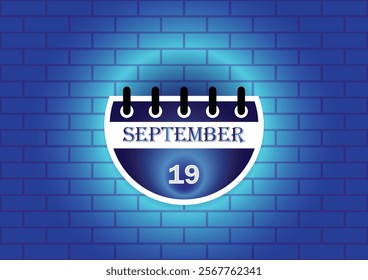 A digital illustration of a calendar page showing September 19th. The calendar is depicted against a textured blue brick wall, creating a visually appealing backdrop.