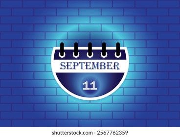 A digital illustration of a calendar page showing September 11th. The calendar is depicted against a background of blue bricks, creating a visually appealing contrast.