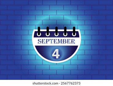 A digital illustration of a calendar page showing September 4th.  The page is blue and white, set against a backdrop of a blue brick wall.  Clean, modern aesthetic.