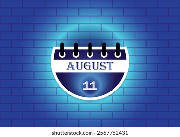 A digital illustration of a calendar page showing August 11th. The calendar is depicted against a background of blue bricks, creating a visually appealing contrast.