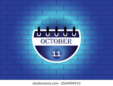 A digital illustration of a calendar page showing October 11th. The calendar is depicted against a background of blue bricks, creating a visually appealing contrast.