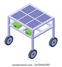 Digital illustration of a cart equipped with solar panels and wheels in isometric view