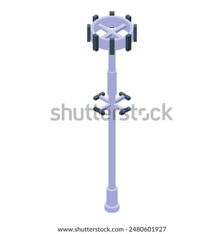 Digital illustration of a cell tower in an isometric design, suitable for telecommunications themes