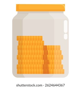 Digital illustration of a clear glass jar with a yellow lid, packed with golden cookies