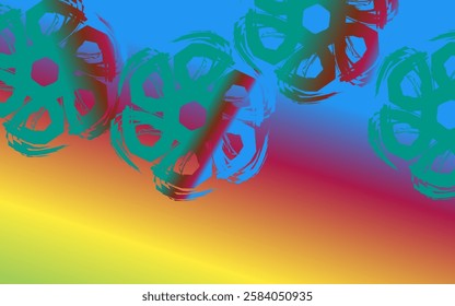 Digital illustration with a combination of blue, red and yellow colors with a unique pattern. Ideal for wallpapers and art projects.
