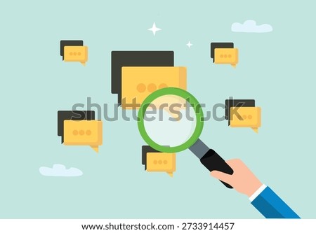 Digital Illustration of Communication Analysis, Message Search, Online Conversation Data Mining, Sentiment Evaluation, Text Bubble Interaction