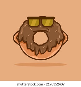Ilustración digital de gráficos vectoriales de donut bonitos. Carácter donut de chocolate, mascota, ilustración, pegatina