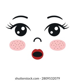 A digital illustration of a cute face with rosy cheeks and red lips smiling sweetly