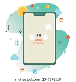 Digital Illustration Design Featuring a Bold angry Dismayed Emoji, Displayed on a Smartphone Screen with Cheerful Colors and Unique Geometric Elements | angry Emoji Icon Design on Smartphone Screen