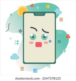 Digital Illustration Design Featuring a Bold disbelief Emoji, Displayed on a Smartphone Screen with Cheerful Colors and Unique Geometric Elements | disbelief Emoji Icon Design on Smartphone Screen