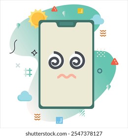 Design de Ilustração Digital Com um Emoji ousado e tonto, Exibido em uma tela de Smartphone com cores alegres e elementos geométricos exclusivos | vertiginoso Emoji Icon Design na tela do Smartphone