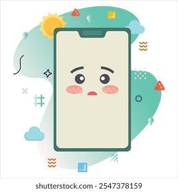 Design de Ilustração Digital Com um Emoji ousado e tímido, Exibido em uma tela de Smartphone com cores alegres e elementos geométricos exclusivos | Shy Emoji Icon Design na tela do Smartphone