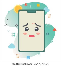 Design de ilustração digital com um Emoji assustado e arrojado, exibido em uma tela de smartphone com cores alegres e elementos geométricos exclusivos | Emoji Icon Design assustado na tela do Smartphone