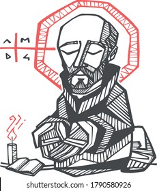 Digital illustration or drawing of  the Jesuit Saint Ignatius of Loyola