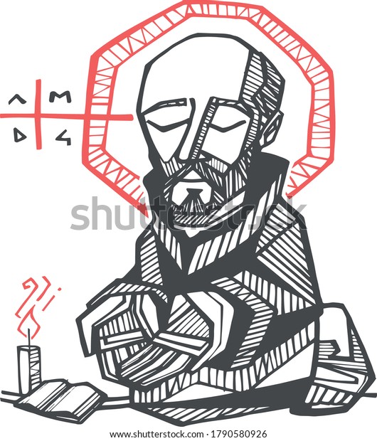 Digital illustration or drawing of  the Jesuit\
Saint Ignatius of\
Loyola