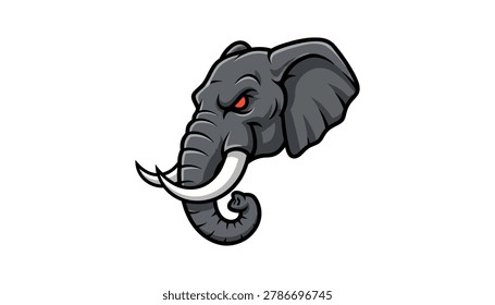 Digital illustration of elephant head with tusks and red eye